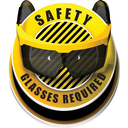 BRADY Safety Glasses Required Floor Sign Anti-skid Laminated Vinyl 17in Dia BK/YL 150167